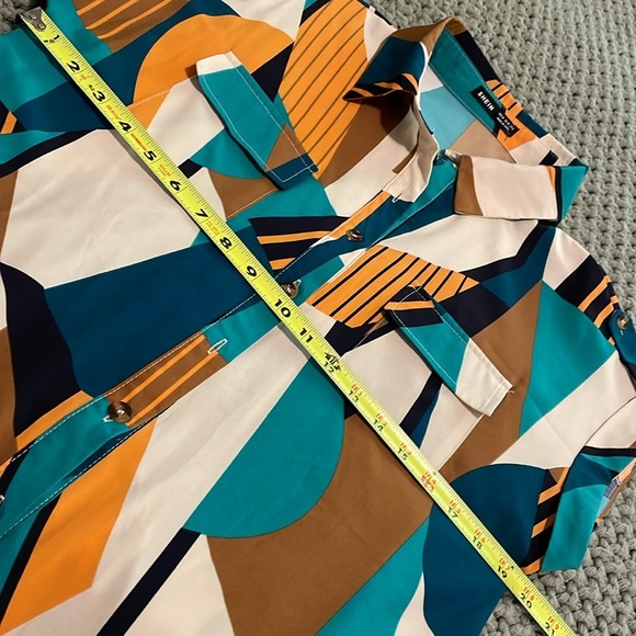SHIEIN Shirt Dress Women Size M Button Front Multicolor Geo Print Short Sleeves - Picture 10 of 14